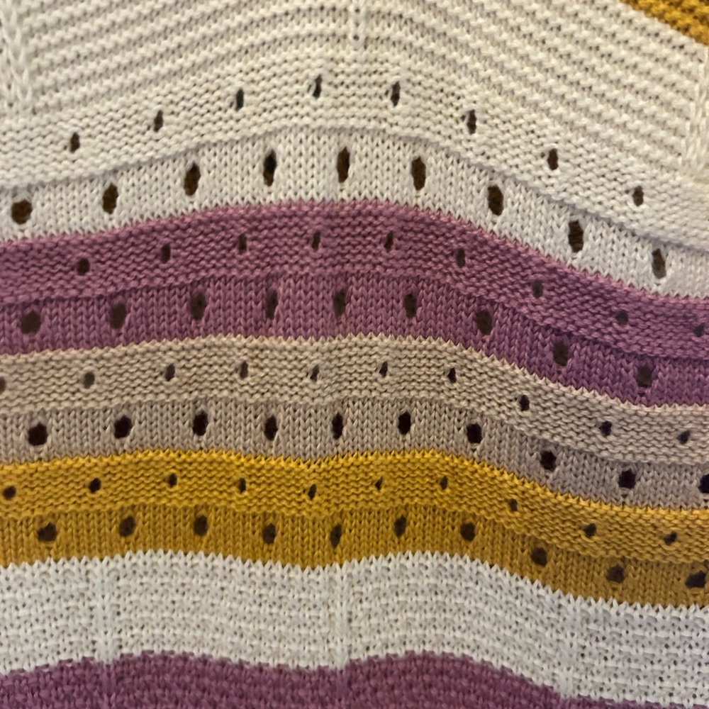 ULTRA FLIRT Striped Knit Crochet Dress in Purple, Tan, Yellow, and Cream - Picture 5 of 8